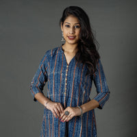 Blue - Pipad Block Printed Cotton Long Kurta