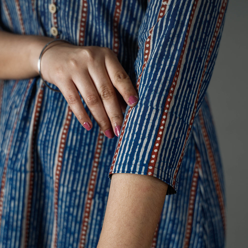 Blue - Pipad Block Printed Cotton Long Kurta