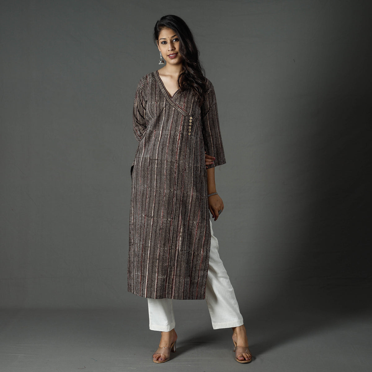 Brown - Pipad Block Printed Cotton Long Kurta