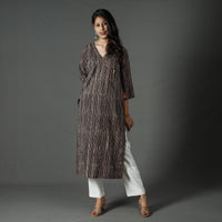 Brown - Pipad Block Printed Cotton Long Kurta