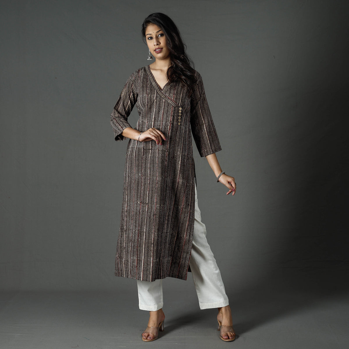 Brown - Pipad Block Printed Cotton Long Kurta