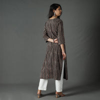 Brown - Pipad Block Printed Cotton Long Kurta