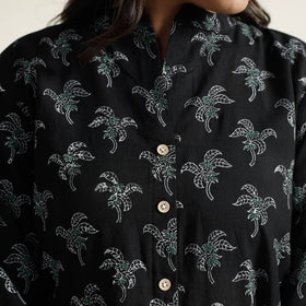 Black Block Print Handwoven Cotton A-Line Mangalagiri Kurta