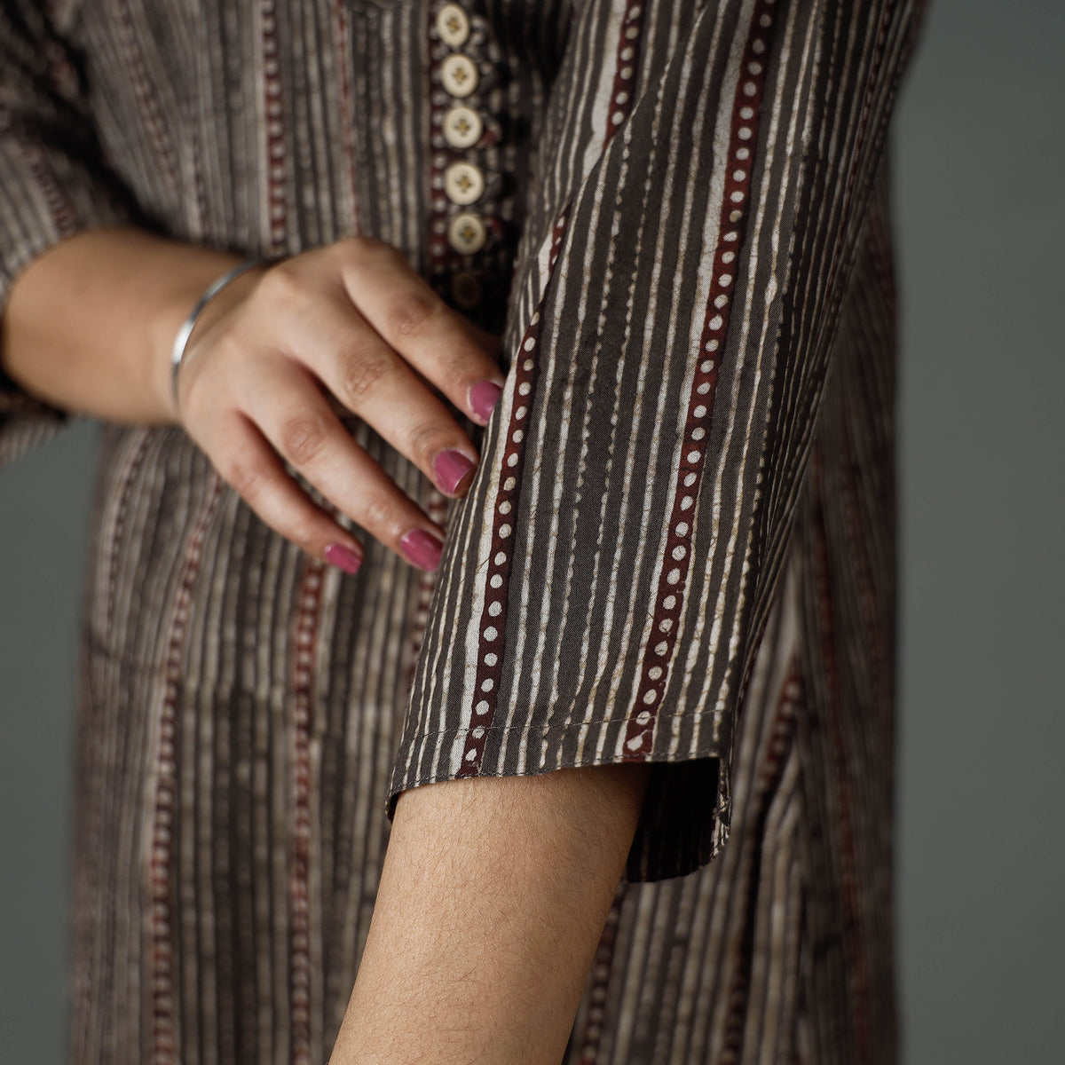 Brown - Pipad Block Printed Cotton Long Kurta