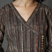 Brown - Pipad Block Printed Cotton Long Kurta