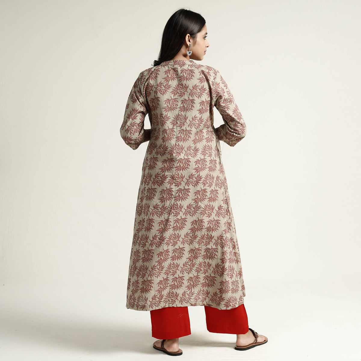 Brown - Mangalagiri Block Printed Cotton Kurta with Palazzo Set