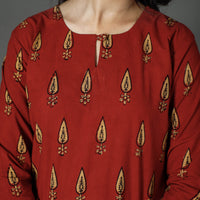 Red - Pipad Block Printed Cotton Long Kurta