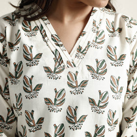 White Block Print Handwoven Cotton Straight Mangalagiri Kurta