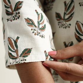 White Block Print Handwoven Cotton Straight Mangalagiri Kurta