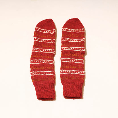 Red - Kumaun Hand Knitted Woolen Socks (Adult)