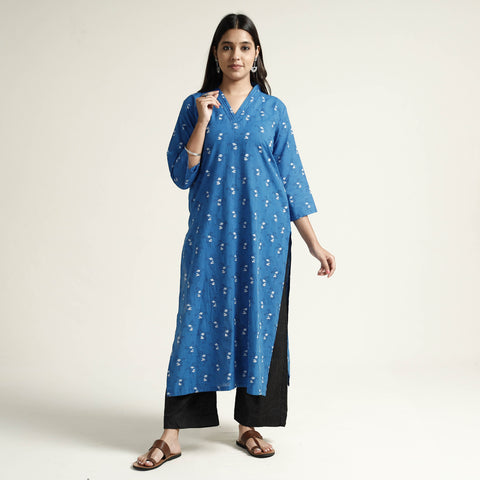 Blue - Mangalagiri Block Printed Cotton Kurta with Palazzo Set