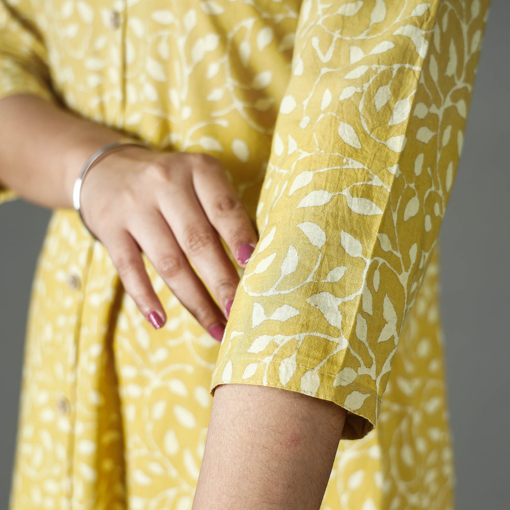 Yellow - Pipad Block Printed Cotton Long Kurta