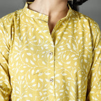 Yellow - Pipad Block Printed Cotton Long Kurta