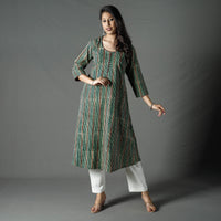 Green - Pipad Block Printed Cotton Long Kurta