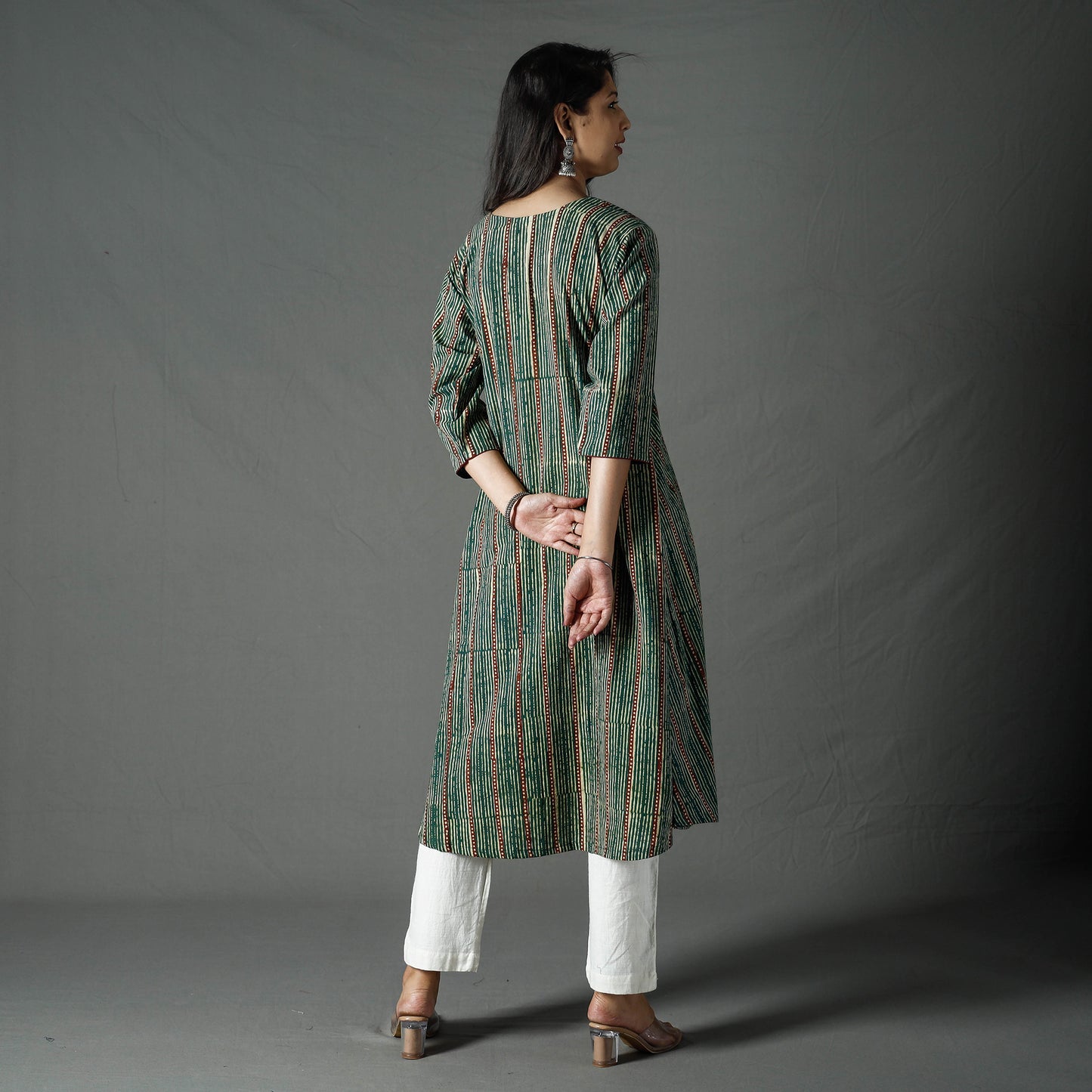 Green - Pipad Block Printed Cotton Long Kurta