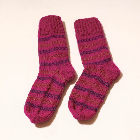 Pink - Kumaun Hand Knitted Woolen Socks (Adult)