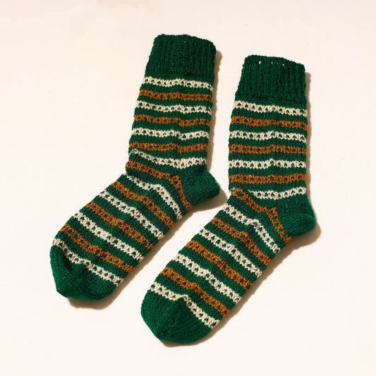Green - Kumaun Hand Knitted Woolen Socks (Adult)