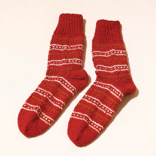 Red - Kumaun Hand Knitted Woolen Socks (Adult)