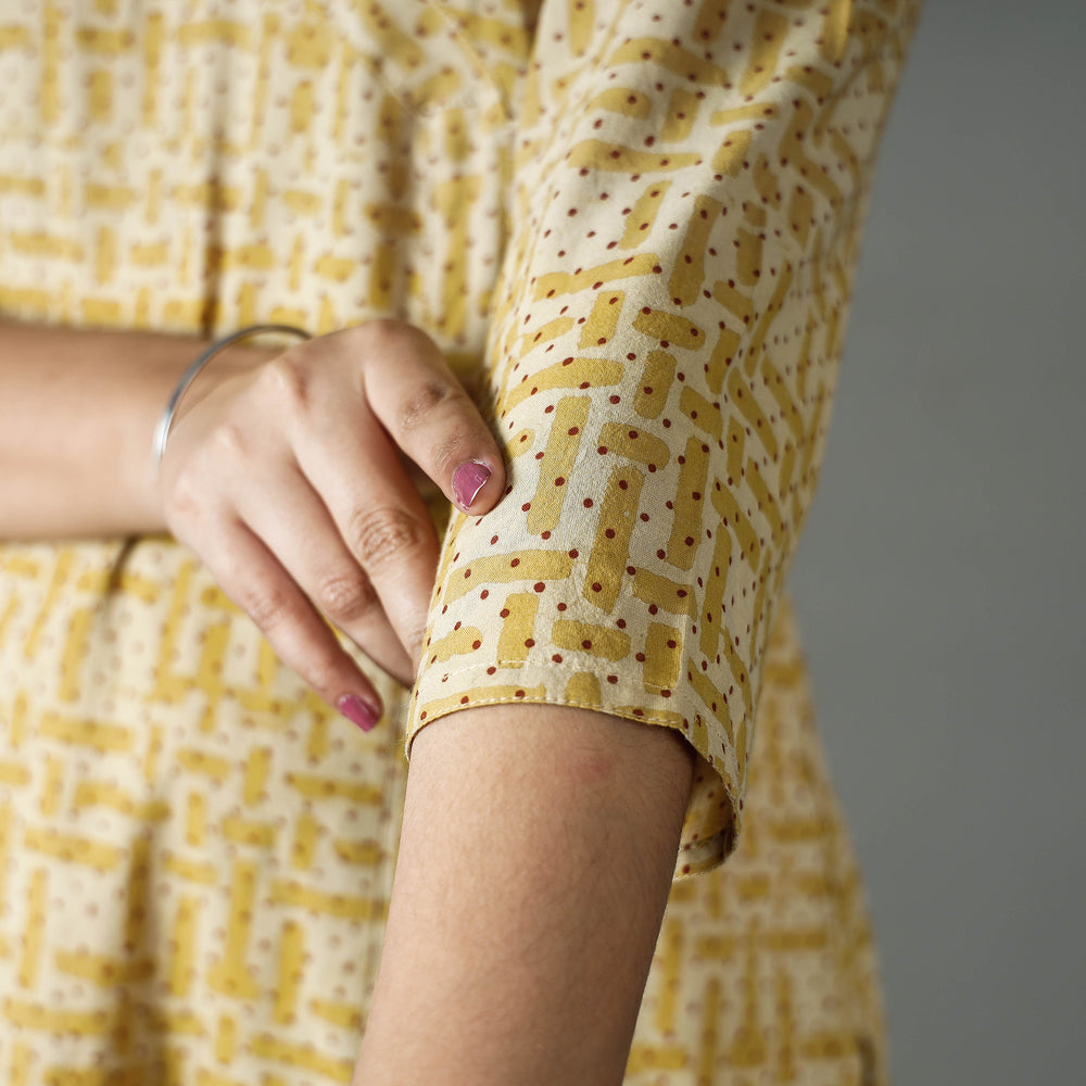 Yellow - Pipad Block Printed Cotton Long Kurta