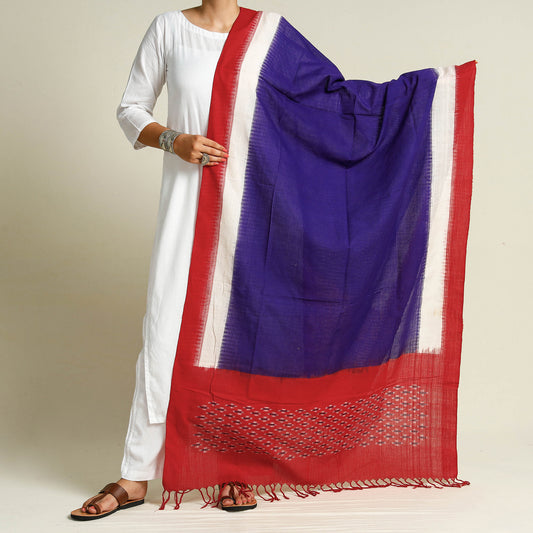Blue - Pochampally Ikat Handloom Cotton Dupatta with Tassels