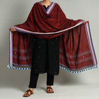 Maroon - Kutch Bhujodi Weaving Handloom Fine Cotton Dupatta with Tassels