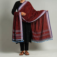 Maroon - Kutch Bhujodi Weaving Handloom Fine Cotton Dupatta with Tassels