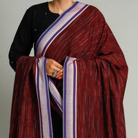 Maroon - Kutch Bhujodi Weaving Handloom Fine Cotton Dupatta with Tassels