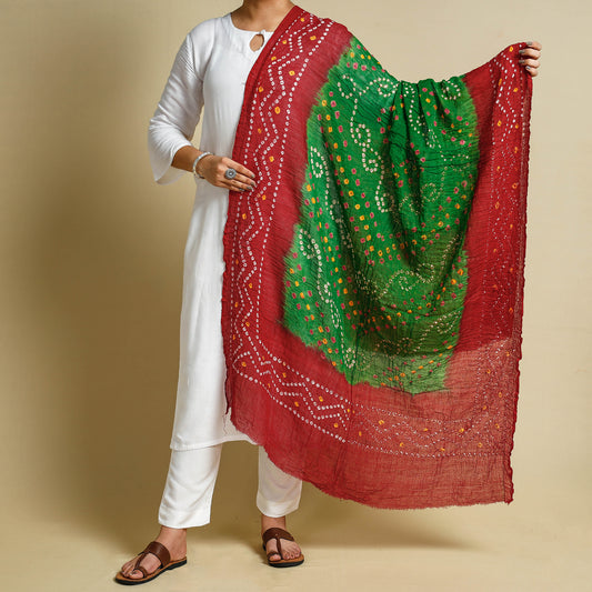 Green - Kutch Bandhani Tie-Dye Mul Cotton Dupatta