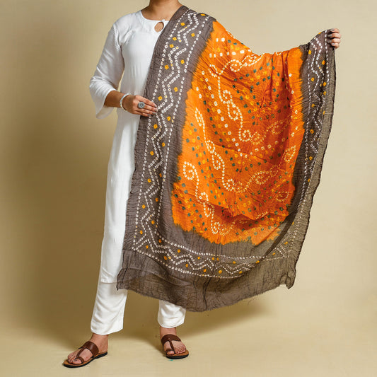 Orange - Kutch Bandhani Tie-Dye Mul Cotton Dupatta