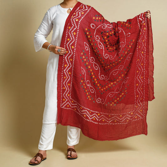 Red - Kutch Bandhani Tie-Dye Mul Cotton Dupatta
