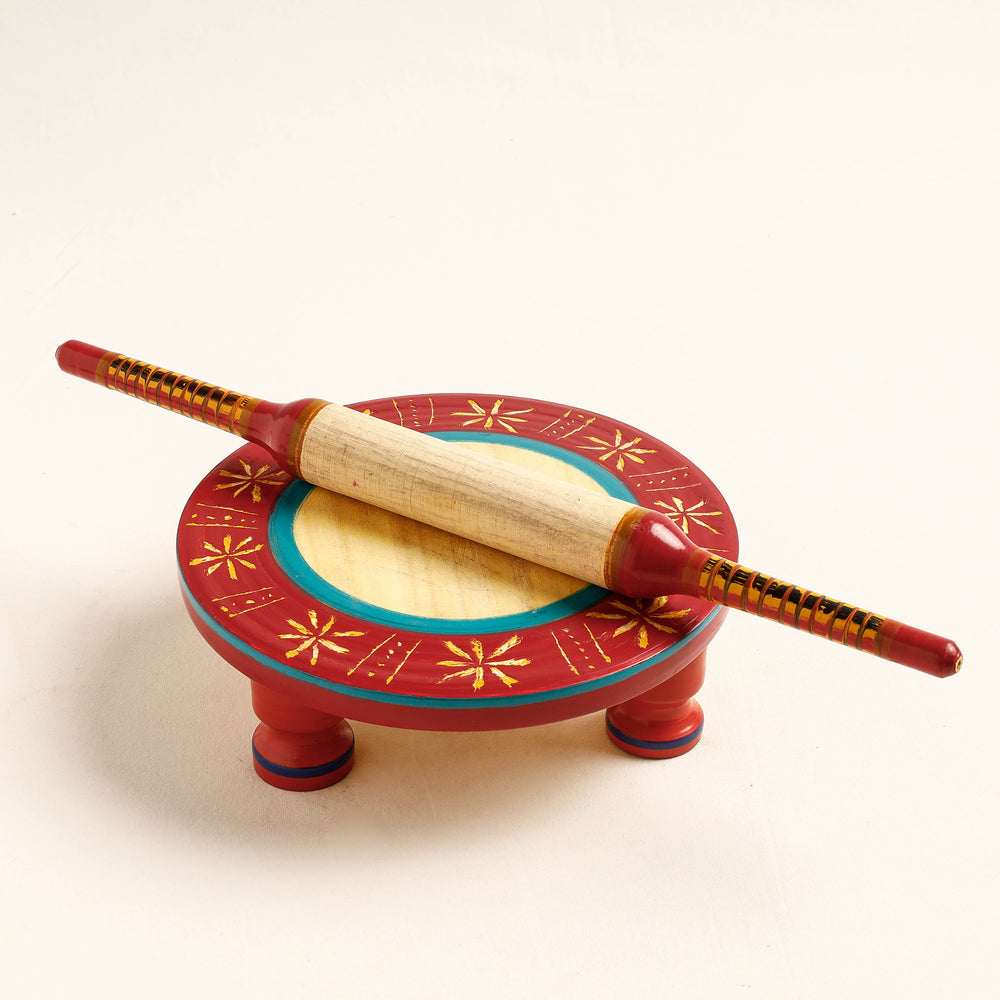 Handmade Lacquered Wooden Chakla Belan (Rolling Pin & Board)