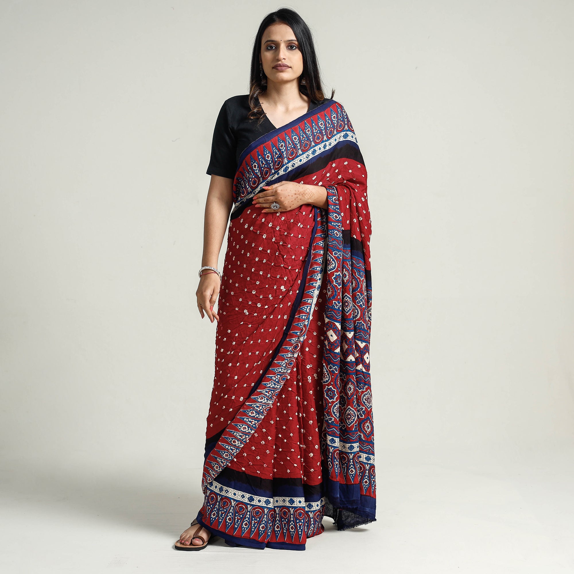 Party Wear Printed Ajrakh with plain body modal silk saree natural dye at  Rs 4000 in Kutch