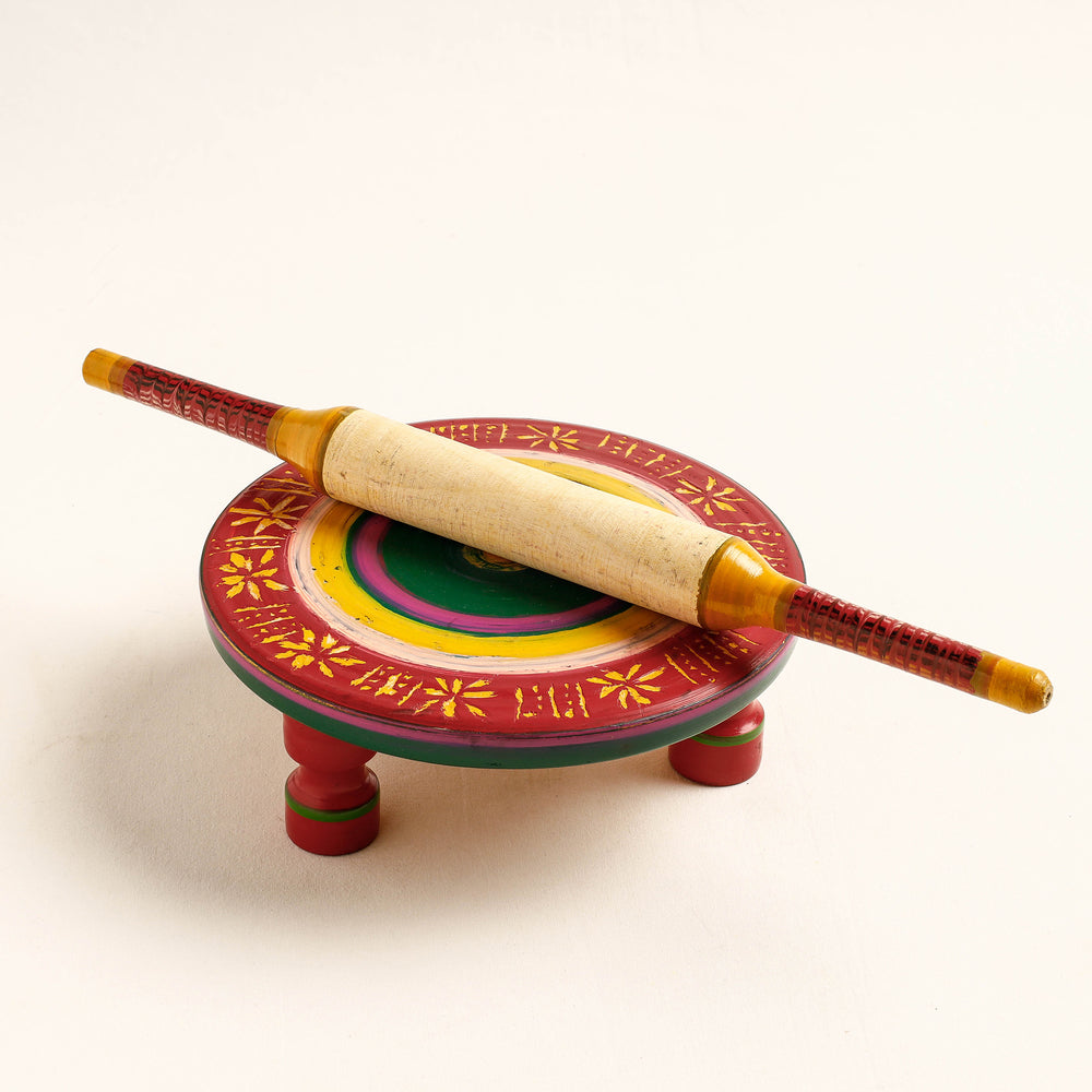 Handmade Lacquered Wooden Chakla Belan (Rolling Pin & Board)