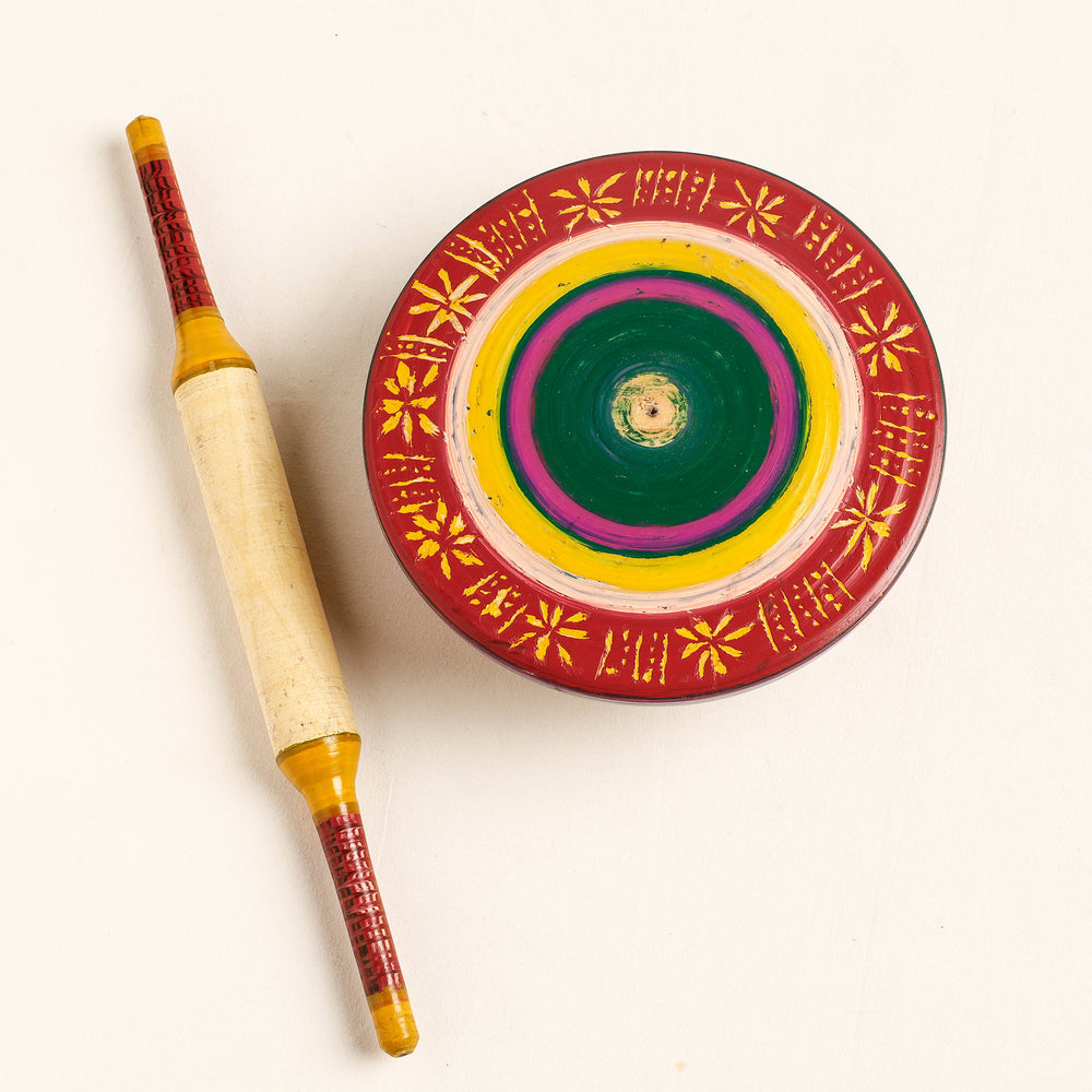 Handmade Lacquered Wooden Chakla Belan (Rolling Pin & Board)