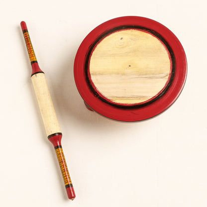 Handmade Lacquered Wooden Chakla Belan (Rolling Pin & Board)