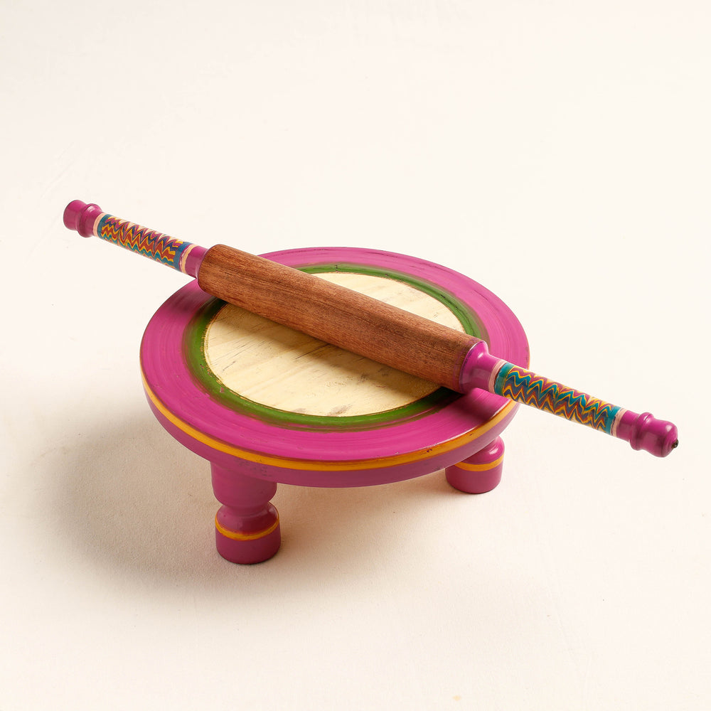 Handmade Lacquered Wooden Chakla Belan (Rolling Pin & Board)