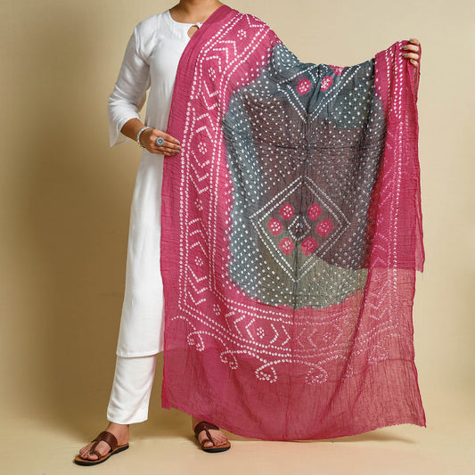 Pink - Kutch Bandhani Tie-Dye Mul Cotton Dupatta