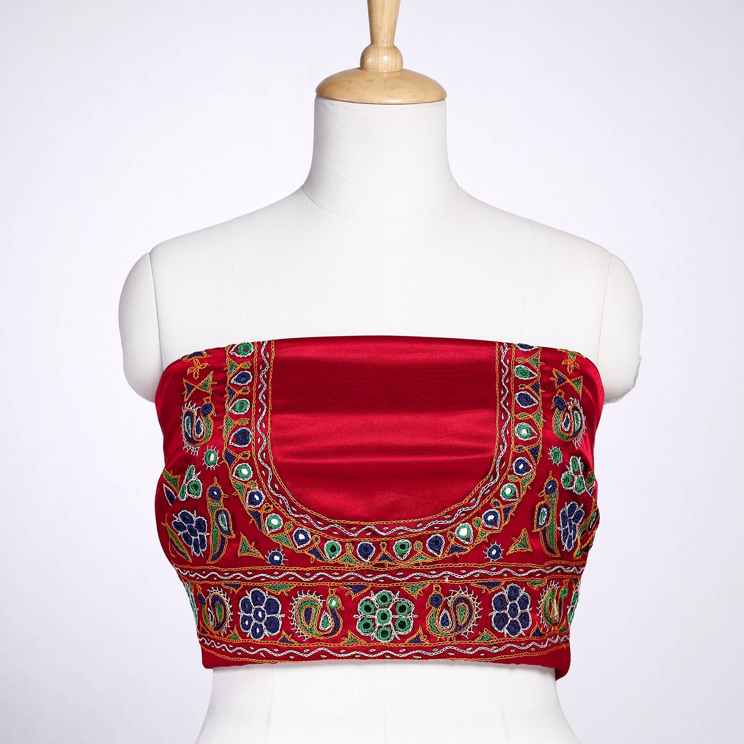 Buy Red Pure Silk Hand Embroidery Flower Square Neck Blouse For