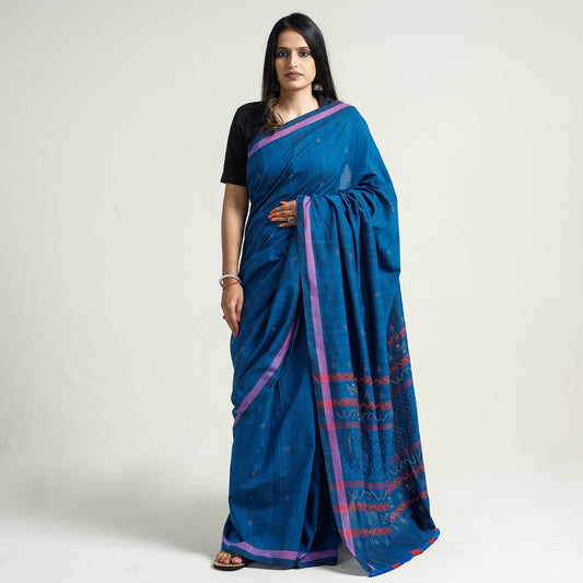 Blue - Tangaliya Weaving Handloom Cotton Saree with Tassels