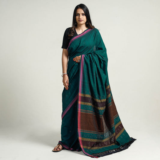 Green - Tangaliya Weaving Handloom Cotton Saree with Tassels