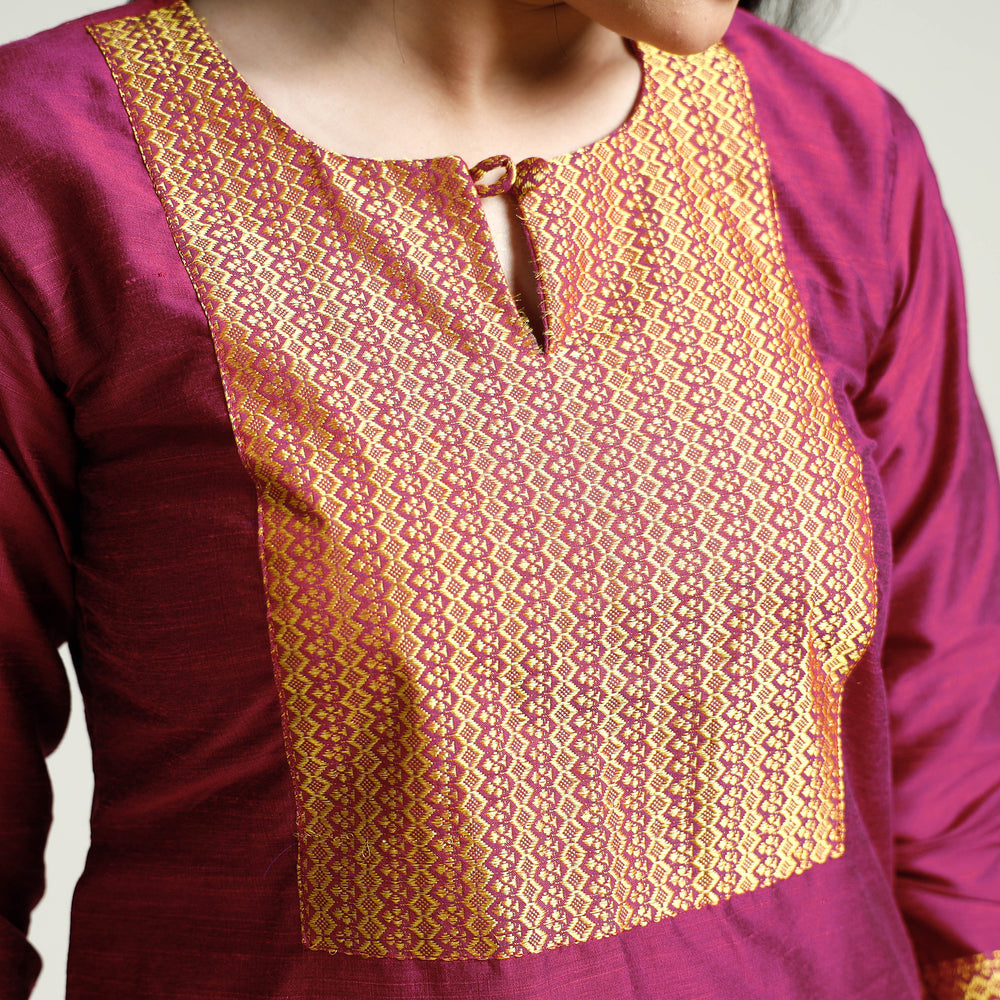 Mexican Pink - Plain Silk Long Straight Kurta