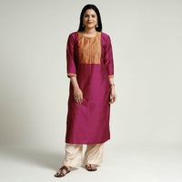 Mexican Pink - Plain Silk Long Straight Kurta