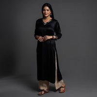 Black Modal Silk Plain Long Kurta