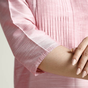 Baby Pink - Plain Silk Pintuck Long Kurta