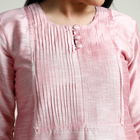 Baby Pink - Plain Silk Pintuck Long Kurta