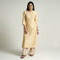 Plain Silk Pintuck Long Straight Kurta
 
