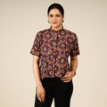 Multicolor - Red - Ajrakh Block Printed Half Sleeve Cotton Crop Top