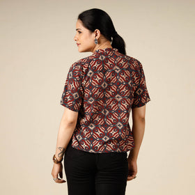 Multicolor - Red - Ajrakh Block Printed Half Sleeve Cotton Crop Top