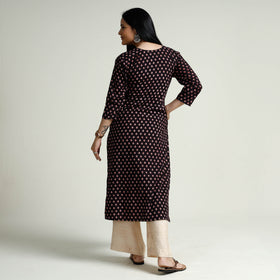 Black Block Print Cotton Straight Bagh Kurta for Women