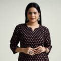 Black Block Print Cotton Straight Bagh Kurta for Women